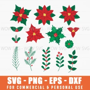 Free Flat Design Christmas Flower Wreath Set