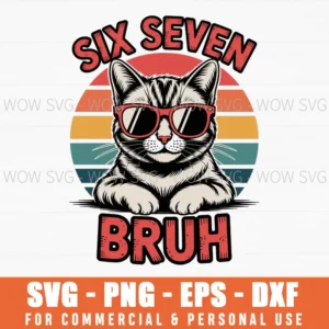 Funny Retro Cat Sunglasses Six Seven Svg