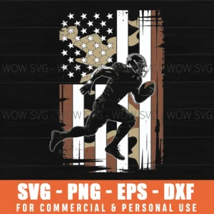 Camo Us Flag American Football Player Vintage Patriotic Svg Png