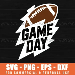 Game Day Football Lightning Bolt Funny Team Sport Svg Png