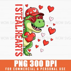 Retro Funny Kids Valentine Dinosaur Svg Png