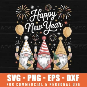 Happy New Year Gnome Confetti Fireworks New Year'S Eve Party Svg Png