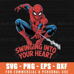 Swinging Into Your Heart Spider Man Valentine’S Day Svg Png