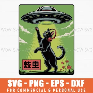 Funny Vintage Japanese Cute Cat Ufo Alien Svg