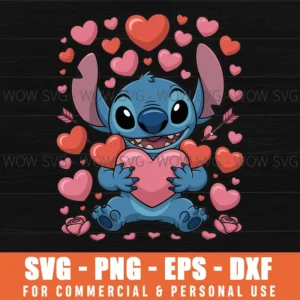 Stitch Holding Hearts Valentine’S Day Svg Png