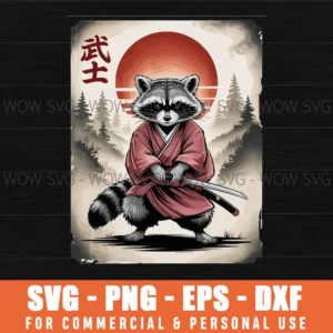 Vintage Samurai Raccoon Japanese Art Funny Svg