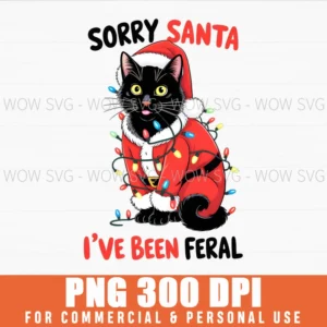 SORRY SANTA IVE BEEN FERAL BLACK CAT CHRISTMAS FUNNY PNG