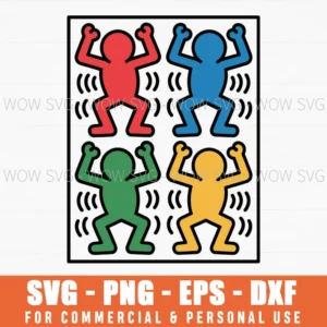 Keith Haring Pop Art Poster, Colorful Kid Room Decor Svg