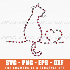 Cute Cat Valentine Heart String Lights Love Svg Png