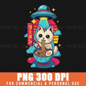 Kawaii Cat Alien Ufo Ramen Food Funny Japanese Anime Png