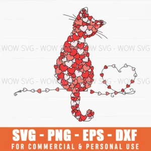 Valentine Cat Couple Heart String Lights Love Svg Png