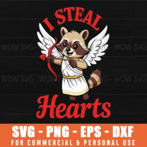 I Steal Hearts Raccoon Cupid Valentine Funny Animal Love Svg
