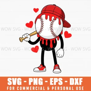 Baseball Valentine Dripping Heart Character Png