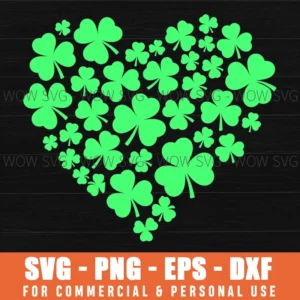 St Patricks Day Irish Heart Clover Shamrock Svg Png Eps