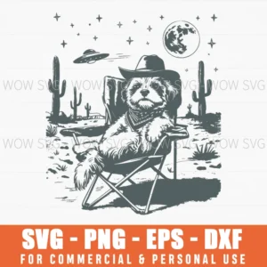 Shih Tzu Vintage Cowboy Ufo Western Texas Svg Png