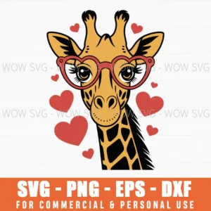 Valentine Giraffe Svg: Safari Animal With Heart Glasses Svg Png