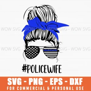 Police Officer Wife Messy Bun Thin Blue Line Svg Png Hero