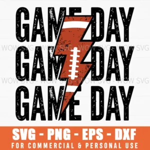 Vintage Football Game Day Funny Lightning Bolt Sport Svg