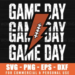 Vintage Football Game Day Lightning Bolt Funny Team Svg Png