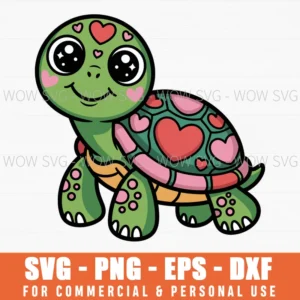 Heart-Shaped Turtle Valentine Illustrations Svg Png