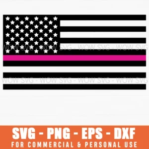 American Thin Pink Line Flag Svg Png Ribbon Awareness Support