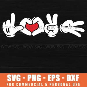 Mickey Mouse Hand Love Sign Valentines Svg Png