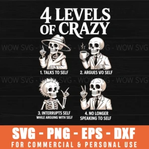 Skeleton 4 Levels Of Crazy 1 Talks To Self 2 Argue With Self Svg Png