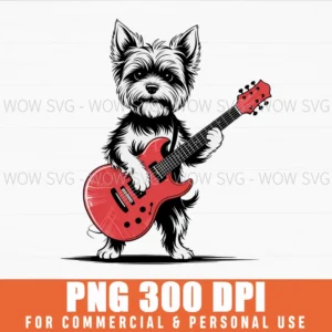 Vintage Yorkie Funny Dog Playing Guitar Rock Svg Png