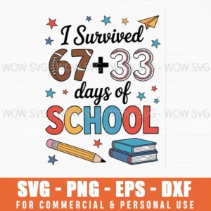 I Survived 67 + 33 Days Of School, Six Seven Days Of School Svg Png