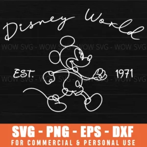 Disney World Est 1971 Mickey Mouse Line Art Retro Svg Png