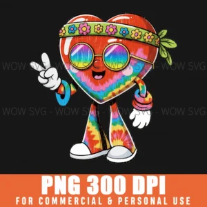 Tie Dye Hippie Heart Valentines Funny Retro Groovy Png
