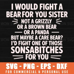 Would Fight Bear Sister Funny Siblings Family Gift Svg Png