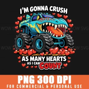 Crashing Hearts Monster Truck Toddler Valentines Day Png