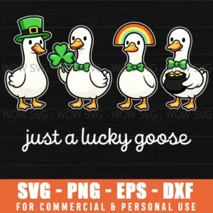 Funny Lucky Cute Goose Duck St Patricks Day Shamrock Svg