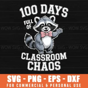 Retro Vintage Raccoon 100 Days Full Of Classroom Chaos Svg Png