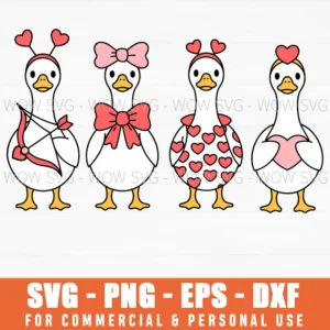 Valentine Cupid Funny Goose Silhouette Hearts Svg Png