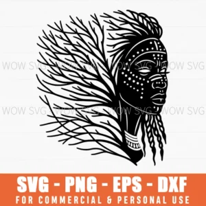 Elegant African Woman Profile Tribal Headdress Svg Png