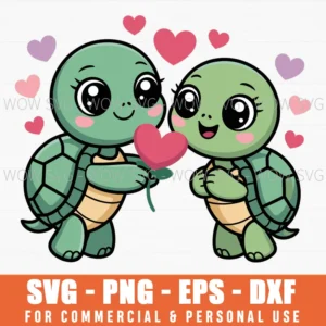 Cute Male Turtle Giving Flower To Female Turtle Valentine Design Svg Png