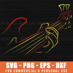 Guitar Outline Musical Instrument Red Yellow Hand Strings Svg Png