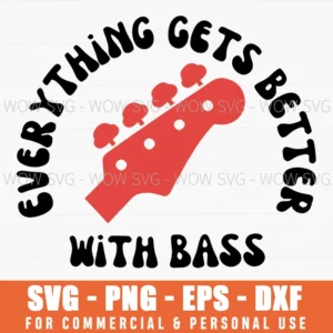 Better With Bass Guitar Music Instrument Retro Orange Svg Png