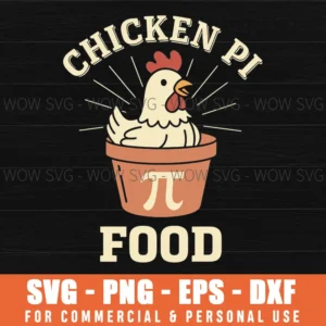 Chicken Pi Food Math Symbol Pun Funny Retro Illustration Svg