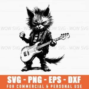 Cat Punk Rocker Guitar Music Rock Band Animal Svg Png Eps