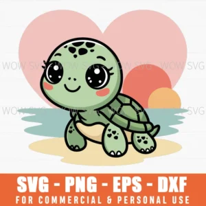 Valentine’S Turtle On Sunset Beach With Giant Heart Illustration Svg Png