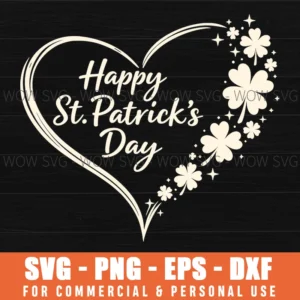 Simple St Patricks Day Heart Clover Festive Svg Png