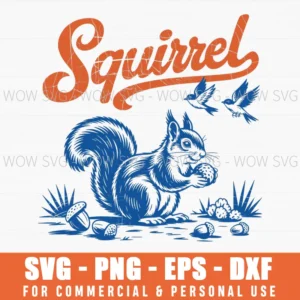 Vintage Retro 50S Squirrel Animal Red Blue Cute Svg Png