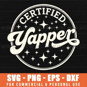 Certified Yapper Funny Talking Text Retro Star Graphic Svg