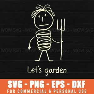 Whimsical Stick Figure Gardener Vegetables Garden Fork Svg Png