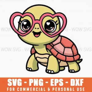 Cute Turtle Wearing Heart-Shaped Glasses Valentine Illustration Svg Png