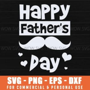 Happy Father'S Day Svg Png Mustache And Hearts Greeting