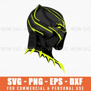 Black Panther Mask Side View Svg Png, Yellow Neon Glow Superhero